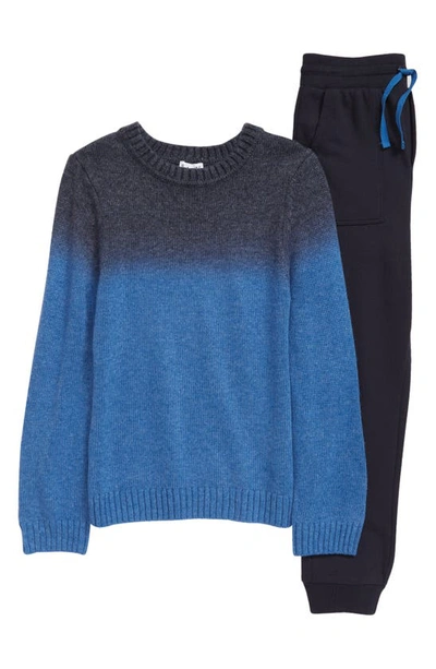 Shop Splendid Kids' Mood Ombré Sweater & Joggers Set In Mood Blue Deep Dye