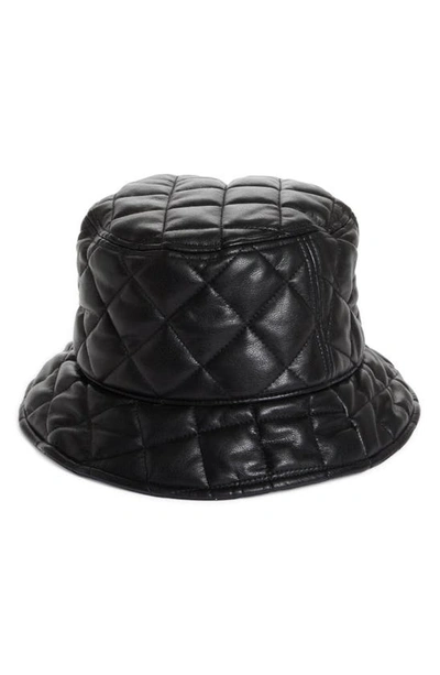 Shop Stand Studio Vida Quilted Faux Leather Bucket Hat In Black