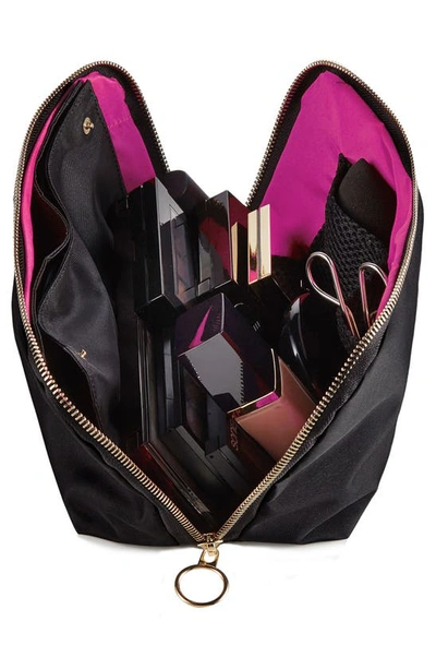 Shop Kusshi Signature Leather Makeup Brush Organizer In Black Leather/ Pink