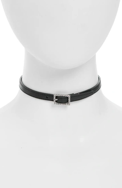 Shop Saint Laurent Crystak Buckle Choker Necklace In Nero/ Crystal