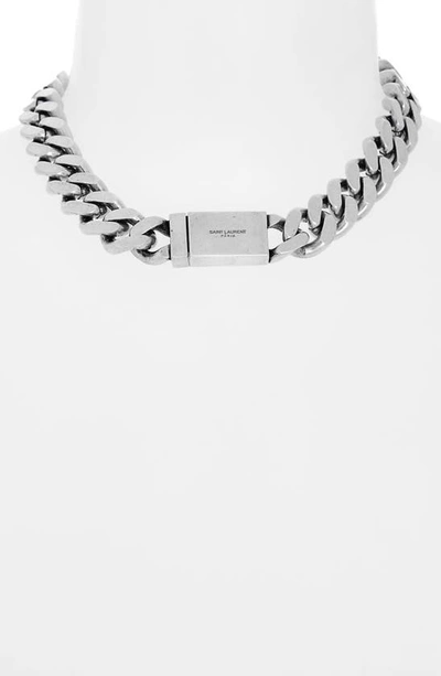 Shop Saint Laurent Gourmette Chain Collar Necklace In Silver