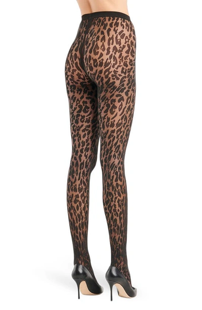 Shop Wolford Josey Leopard Pattern Tights In Black/ Black