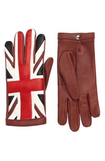 Shop Burberry Union Jack Leather Gloves In Burgundy