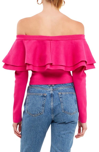 Endless Rose Off The Shoulder Knit Top In Fuchsia