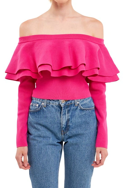 Endless Rose Off The Shoulder Knit Top In Fuchsia