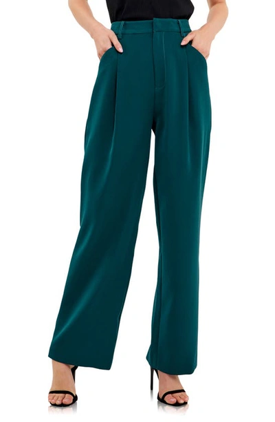 Shop Endless Rose Classic Pleated Suit Trousers In Emerald