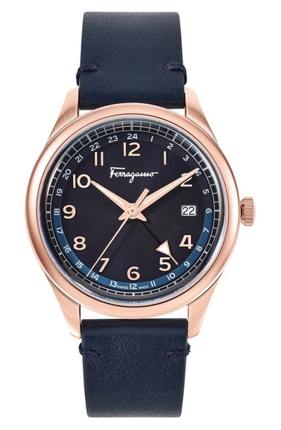 Shop Ferragamo Timeless Leather Watch Strap, 40mm In Rose Gold
