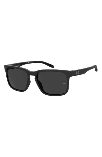 Shop Under Armour 57mm Rectangular Sunglasses In Matte Black/ Grey