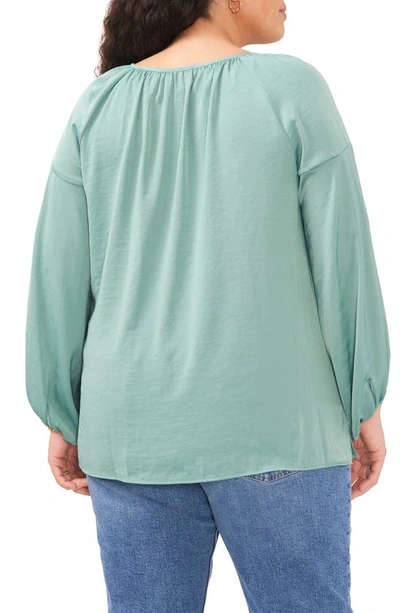 Shop Vince Camuto Keyhole Rumple Satin Blouse In Teal Lake
