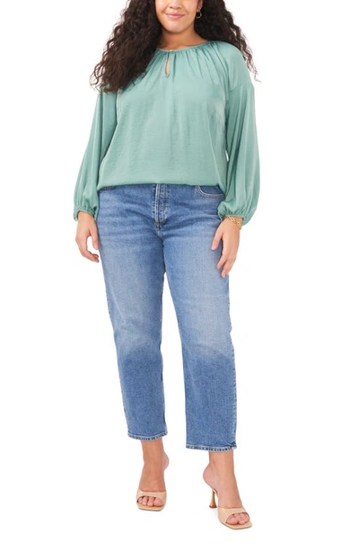 Shop Vince Camuto Keyhole Rumple Satin Blouse In Teal Lake