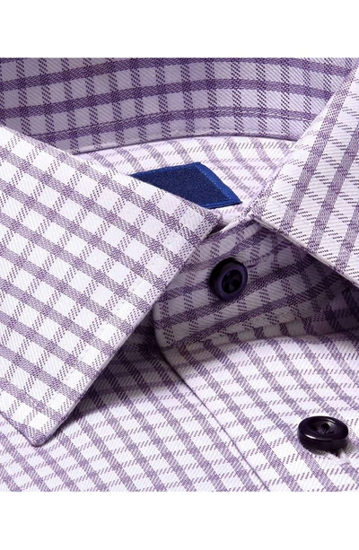 Shop David Donahue Trim Fit Non-iron Check Dress Shirt In White/ Purple