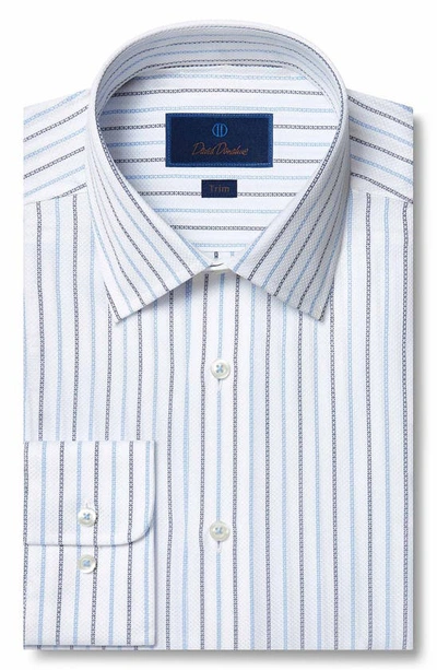 Shop David Donahue Trim Fit Stripe Cotton Dress Shirt In White/ Blue