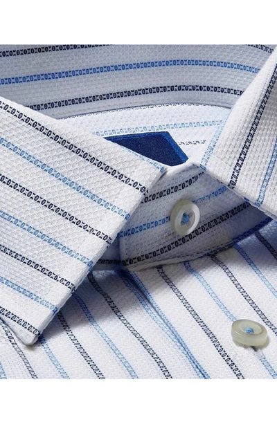 Shop David Donahue Trim Fit Stripe Cotton Dress Shirt In White/ Blue