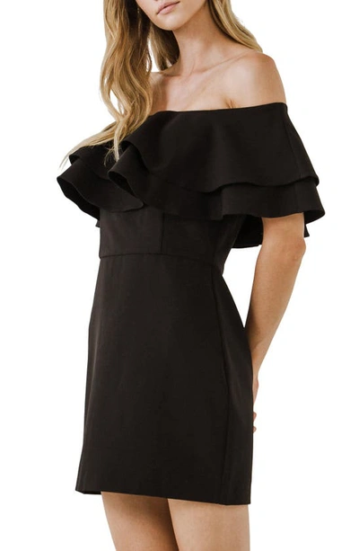 Endless Rose Ruffle Off The Shoulder Minidress In Black