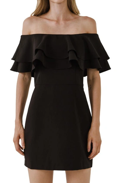 Endless Rose Ruffle Off The Shoulder Minidress In Black