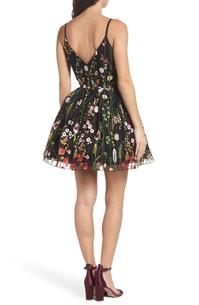 Shop Mac Duggal Embroidered Fit & Flare Cocktail Minidress In Black/multi