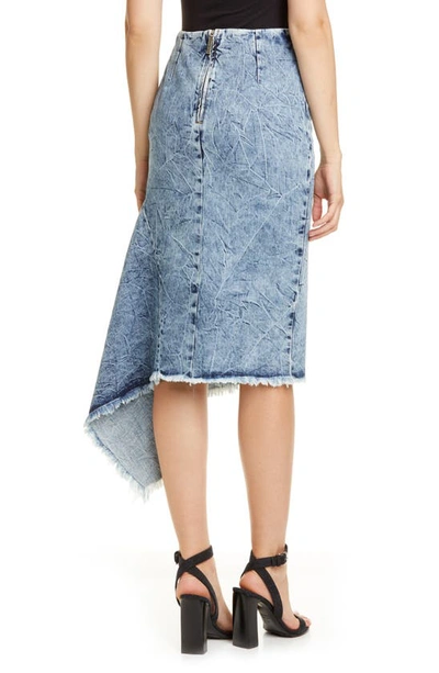 Shop Balenciaga Asymmetrical Godet Acid Wash Denim Skirt In Crinkle Wash
