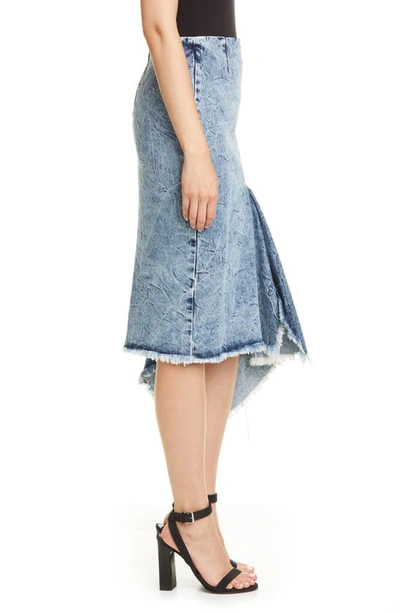 Shop Balenciaga Asymmetrical Godet Acid Wash Denim Skirt In Crinkle Wash