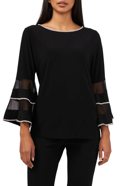Shop Chaus Rhinestone Illusion Bell Sleeve Blouse In Black