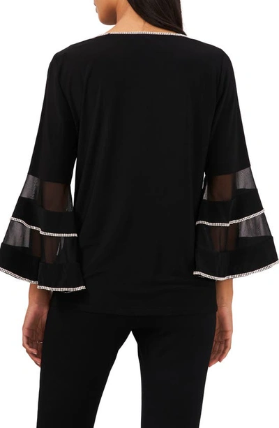Shop Chaus Rhinestone Illusion Bell Sleeve Blouse In Black