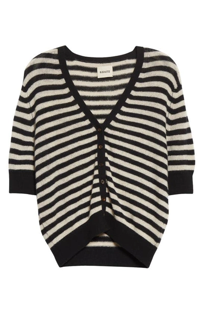 Shop Khaite Dianna Cashmere Cardigan In Black/ Custard Stripe