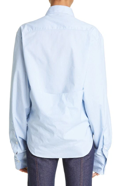 K.ngsley Gender Inclusive The Girl Cutout Button-up Shirt In White/ Blue