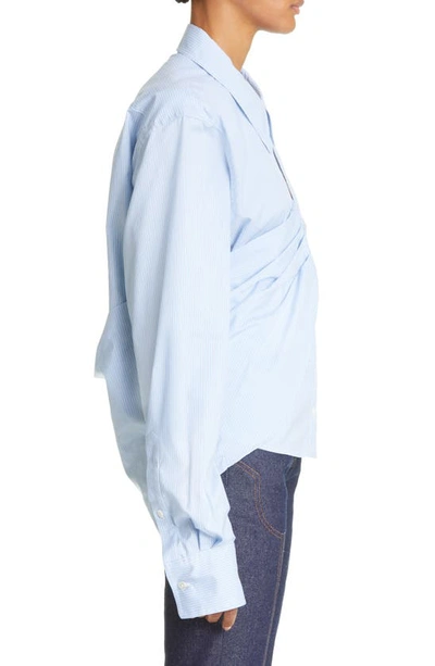 K.ngsley Gender Inclusive The Girl Cutout Button-up Shirt In White/ Blue