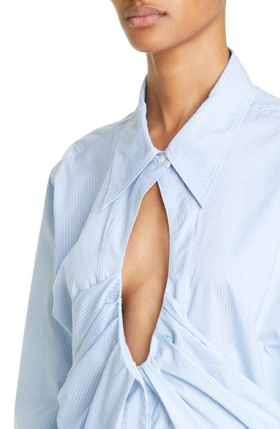 K.ngsley Gender Inclusive The Girl Cutout Button-up Shirt In White/ Blue