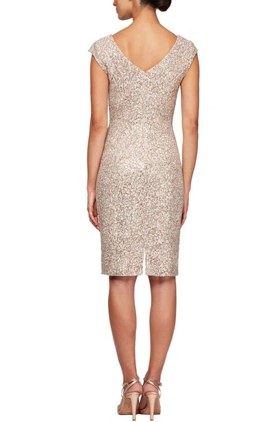Shop Alex Evenings Sequin Corded Lace Cocktail Dress In Champagne/ivory