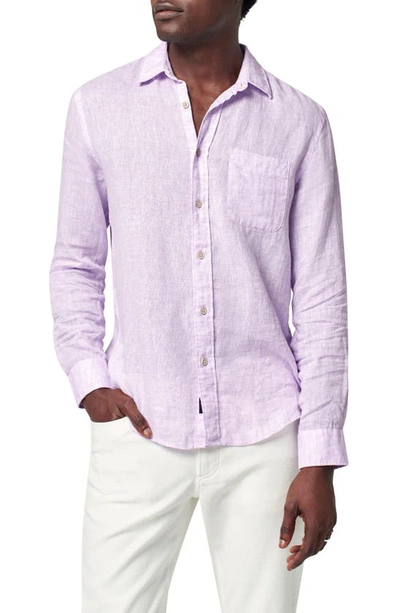 Shop Faherty Laguna Linen Button-up Shirt In Lavender Melange
