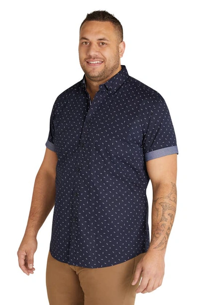 Shop Johnny Bigg Benson Arrow Print Stretch Short Sleeve Button-down Shirt In Navy