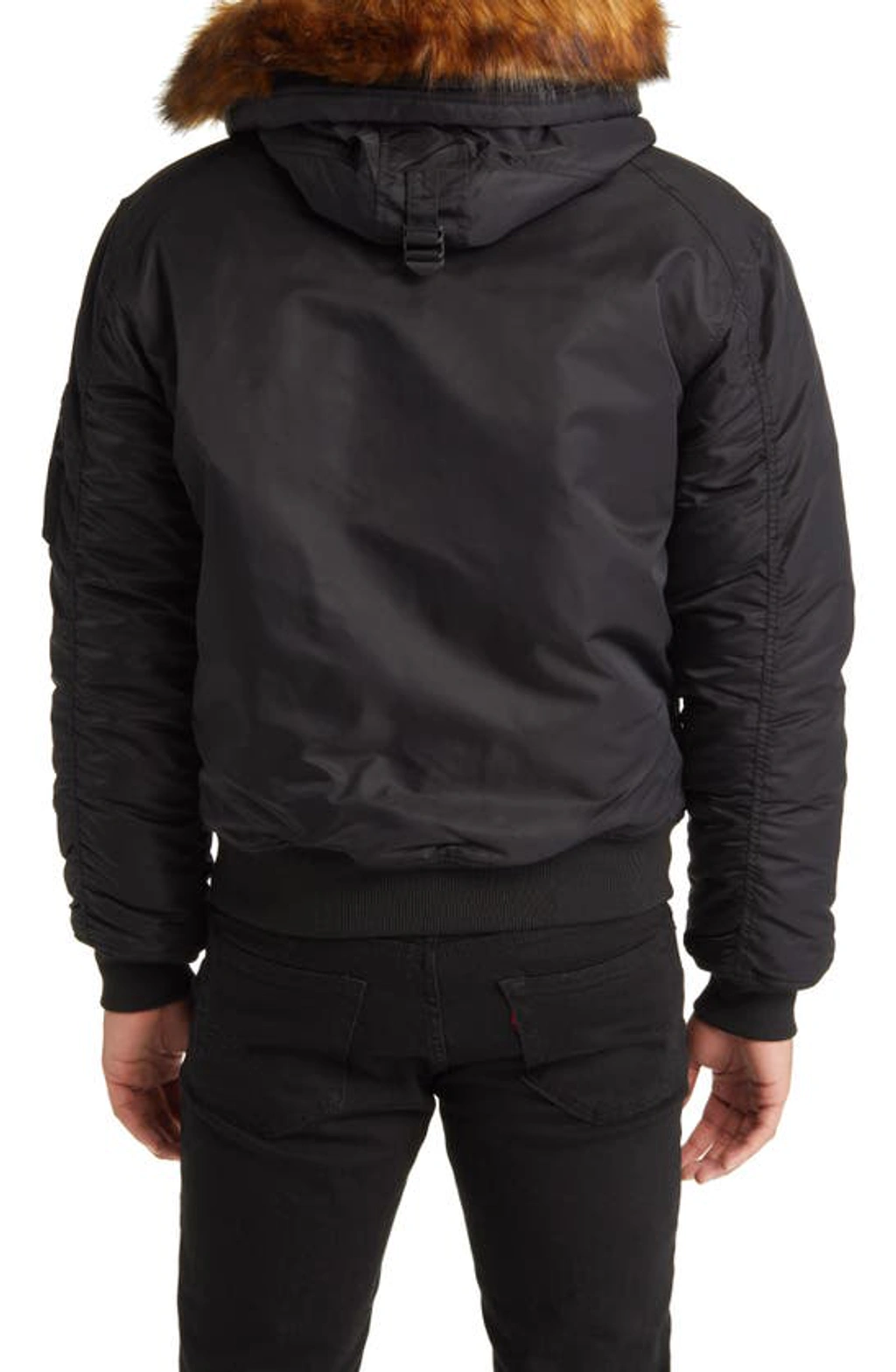 Schott N-2b Hooded Flight Jacket With Faux Fur Trim In Black