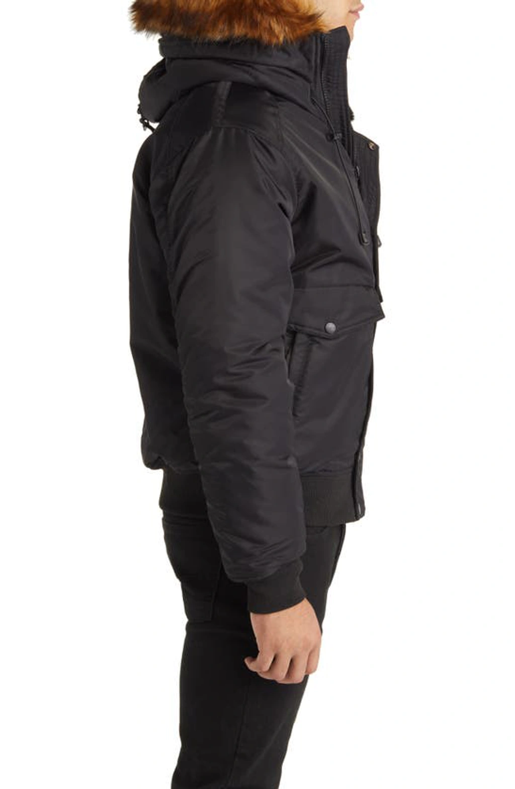 Schott N-2b Hooded Flight Jacket With Faux Fur Trim In Black