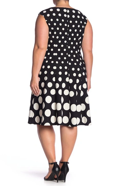 London Times Petite Polka-dot Fit & Flare Dress In Blk/white
