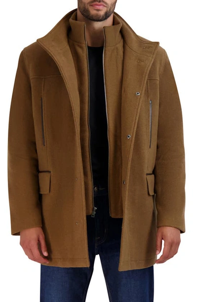 Shop Cole Haan Plush Wool Blend Coat In Camel