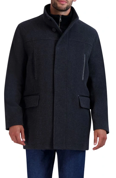 Cole Haan Plush Wool Blend Coat In Charcoal