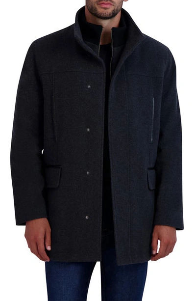 Cole Haan Plush Wool Blend Coat In Charcoal