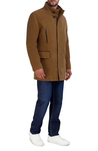 Cole Haan Plush Wool Blend Coat In Camel