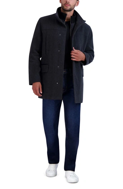 Cole Haan Plush Wool Blend Coat In Charcoal