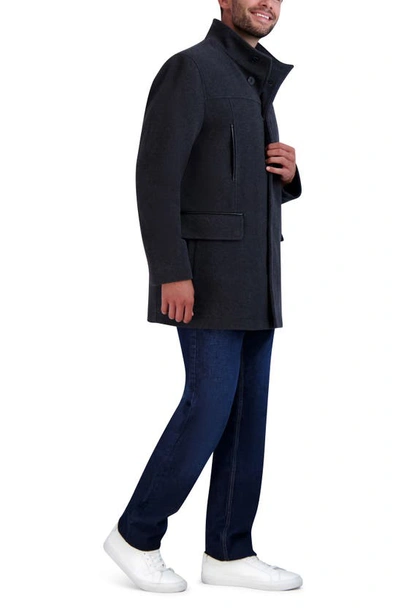 Cole Haan Plush Wool Blend Coat In Charcoal