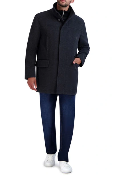 Cole Haan Plush Wool Blend Coat In Charcoal