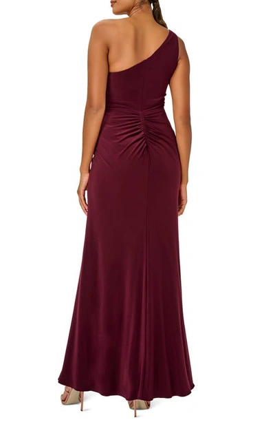 Shop Adrianna Papell One-shoulder Jersey Gown In Red Wine