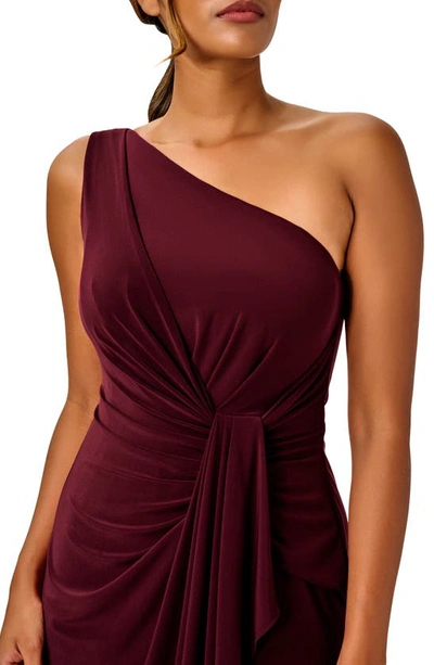 Shop Adrianna Papell One-shoulder Jersey Gown In Red Wine