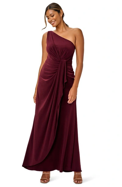 Shop Adrianna Papell One-shoulder Jersey Gown In Red Wine