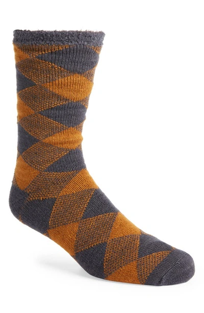 Shop Ugg Grady Diamond Fleece Lined Crew Socks In Brown Mustard / Twilight