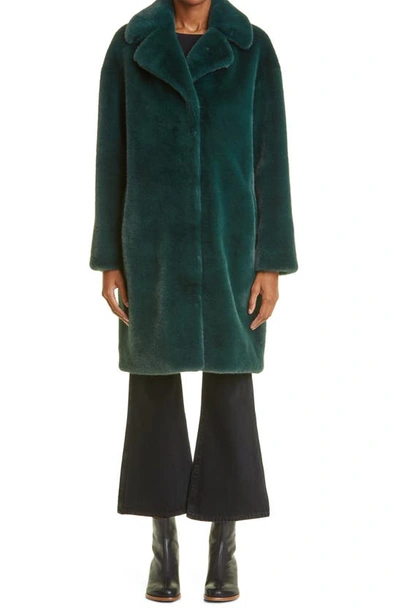Shop Stand Studio Camille Long Faux Fur Cocoon Coat In Moss Green