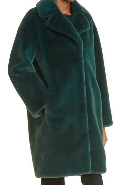 Shop Stand Studio Camille Long Faux Fur Cocoon Coat In Moss Green