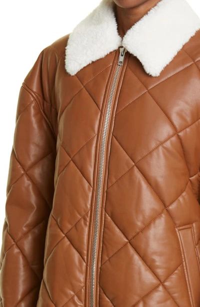 Shop Stand Studio Autumn Quilted Faux Leather Jacket With Faux Fur Trim In Tan