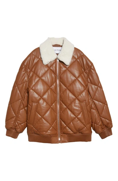 Shop Stand Studio Autumn Quilted Faux Leather Jacket With Faux Fur Trim In Tan
