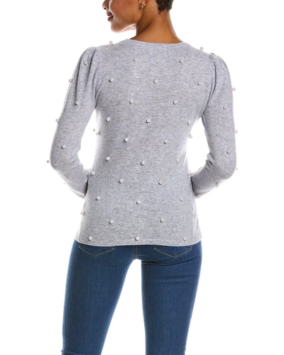 Shop Qi Cashmere Pearl Embellished Wool & Cashmere-blend Sweater In Grey